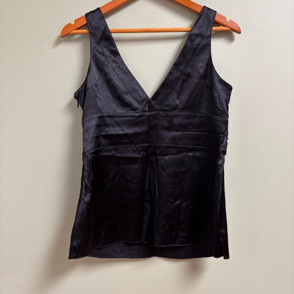 Bebe Womens Silk Y2K Top Size L Babydoll Whimsigoth Black Sequin Sleeveless - Picture 5 of 11